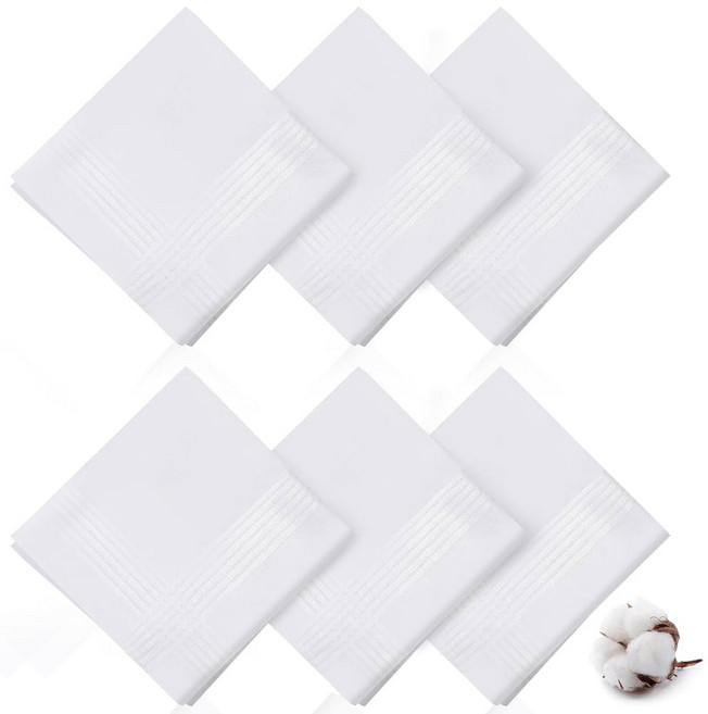 남성용 비빈 6PCS 손수건 남성용 100% 부드러운 면 행키 결혼식 및 청소용 새틴 테두리가 있는 재사용 가능한 흰색 손수건