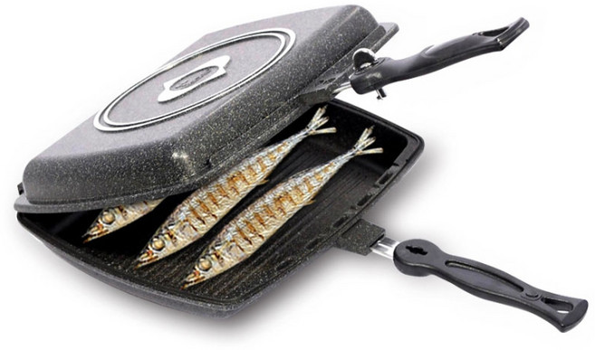 키친아트 분리되는 양면팬 덮개있는 생선구이팬 압력팬 고기 그릴 후라이팬, 1개