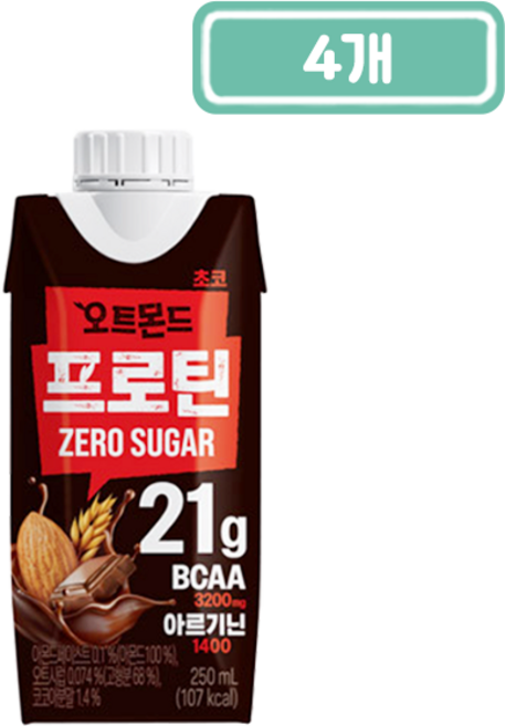 롯데 오트몬드 프로틴 제로슈거 초코, 250ml, 4개
