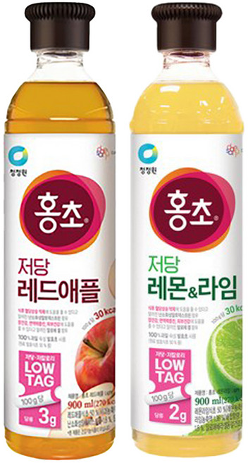 청정원 당을 줄인 홍초 저당 레드애플 + 저당 레몬라임, 1세트, 1.8L