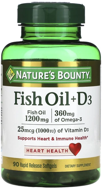 Nature's Bounty 피시 오일 + D3 90 속효성 소프트젤, NaturesBounty피시오일D390속효성소프트젤, 1개, 90정 - 쿠팡