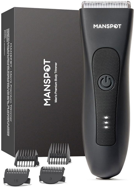 맨스팟 맨스케이프 남성용 사타구니 및 바디 헤어 트리머 전동 볼 퍼빅 트리머 면도기 가드 4개가 있는 키트 교체 가능한 세라믹 블레이드 헤드 방수 습식/건식 90분 면도, Black, 검은색