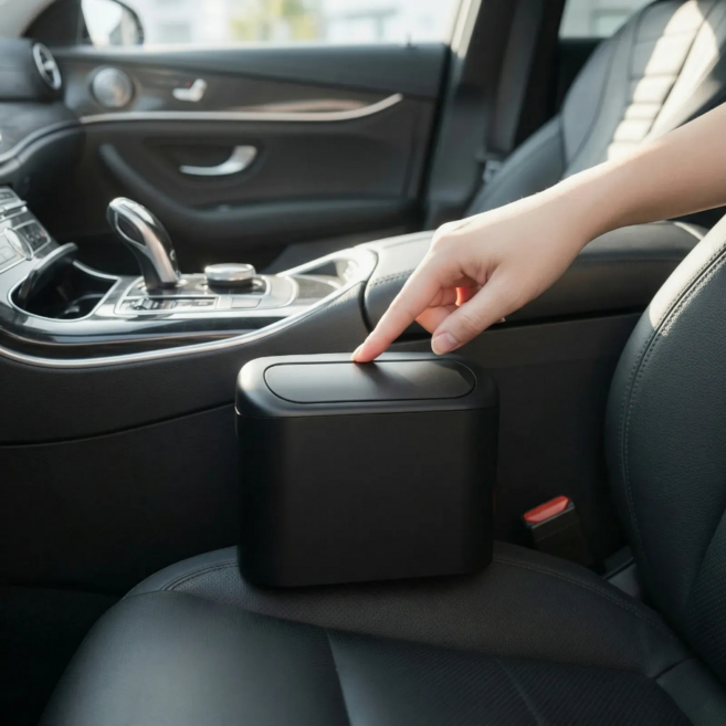 차량용 쓰레기통 원터치 푸시형 + 전용 비닐 봉투 20매 세트 블랙, 1세트, 검정