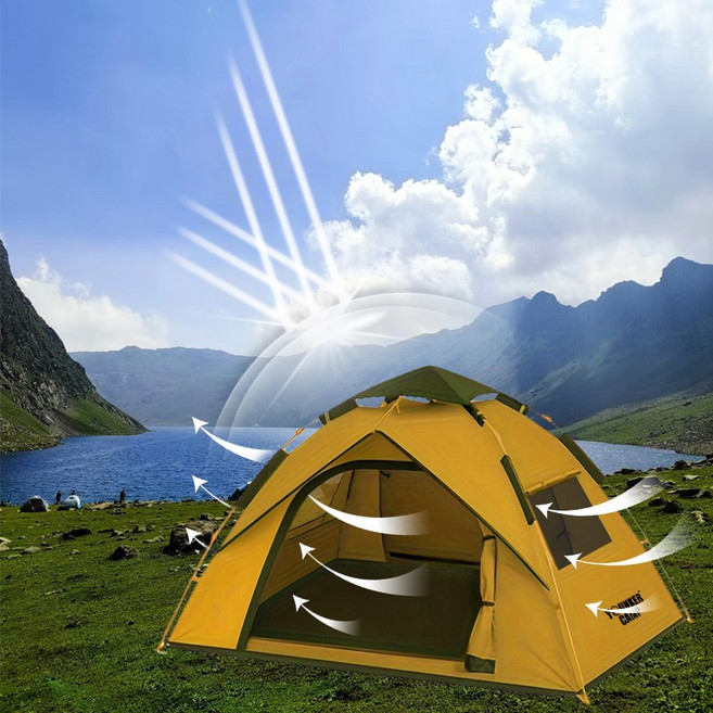 영커 원터치 캠핑 텐트 야외 휴대용 자동텐트, 옐로우