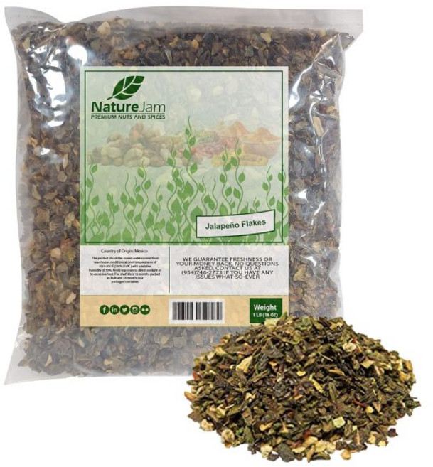 Naturejam 할라피뇨 가루 파우더 분말 건조 매운 페퍼 플레이크 세척 후 다진 1파운드 16온스 씨앗이 풍부함, 1개