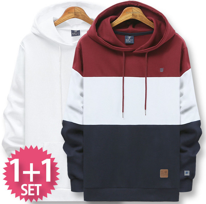 블루포스 레첼 후드티 + 트렙 후드티 [2장 묶음] 남자 긴팔 티셔츠 남성 빅사이즈 운동복 가을 단체티 커플티 츄리닝