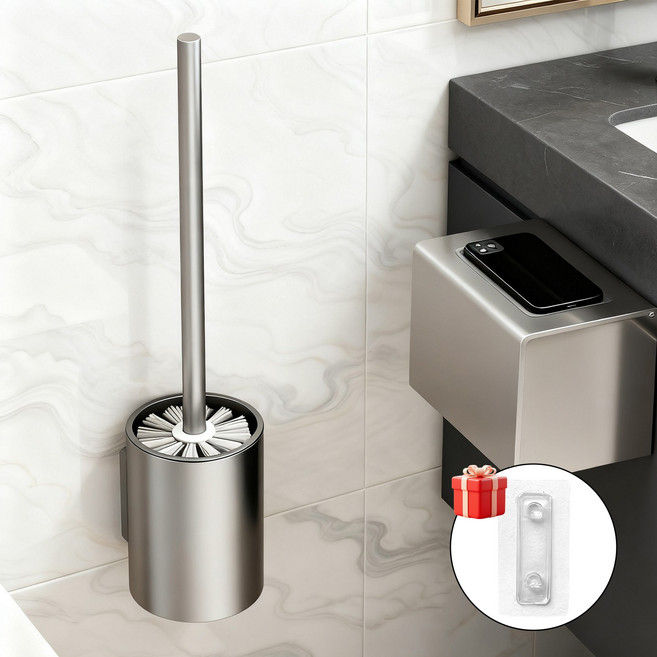 kemei 벽부착 욕실 알루미늄 변기 청소브러시 화장실 청소솔 청소도구, 회색, 1개