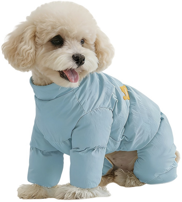 쭌스타 강아지 패딩 겨울옷 올인원 방한복 기모 애견옷 반려동물 일체형, 1개, 블루