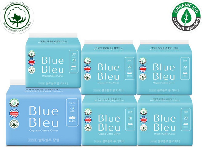 블루블루 유기농 생리대 라이너5팩 중형1팩, 6팩, 1개