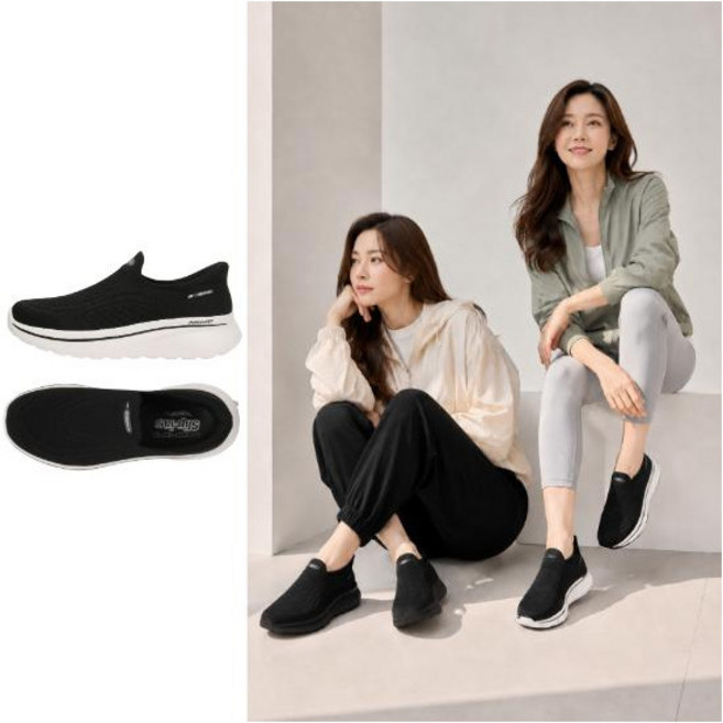 [스케쳐스(슈즈)] 스케쳐스 운동화 고워크 아치핏 엔조이 여성 슬립온 블랙 화이트 125843BLK