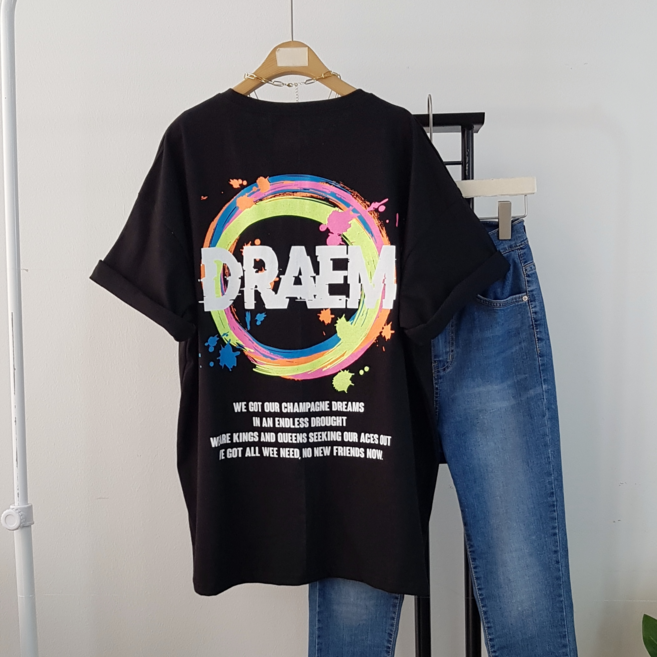 상상그이상 여성용 국내제작 페인팅 드림 반팔 티셔츠 빅사이즈 나염 포인트 힙 가려주는 오버핏 티셔츠 하의실종 그라데이션 여행 트윈룩