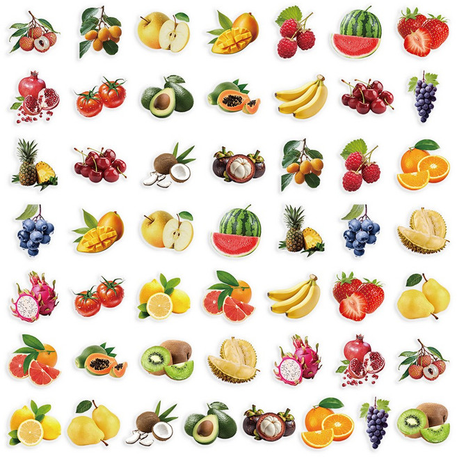15종 리무버블 방수 스티커 50매, 1세트, S21109 과일나라