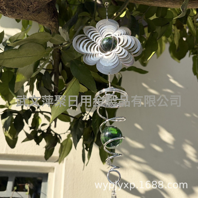 大夢歸離同款曼陀羅風鈴3d風轉曼陀羅驅鳥北歐花園掛件室內裝飾, 綠花風鈴 總長33cm 贈掛鉤