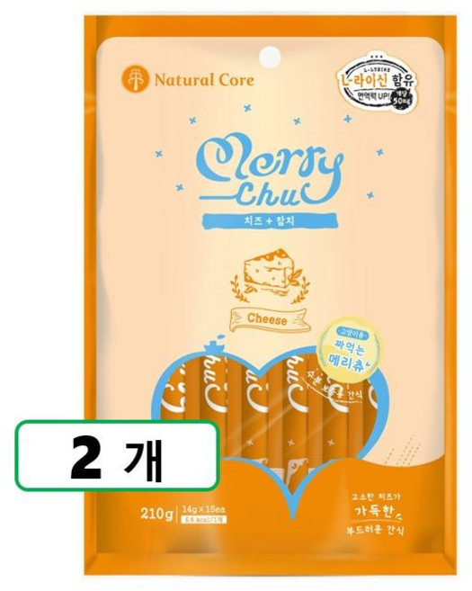 네츄럴코어 메리츄 치즈참치 고양이 짜먹는 스틱, 혼합맛(참치/치즈), 2개