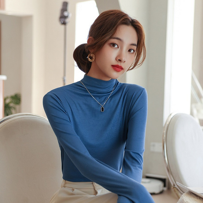 OniWear高領莫代爾修身打底衫 女內搭長袖 百搭發熱衣