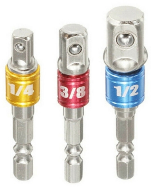 1/4"(6.35mm) 3/8"(9.5mm) 1/2"(12.7mm) 임팩트 드릴 소켓 어댑터 세트 - 육각 샹크 알루미늄 합금 3종, 1개
