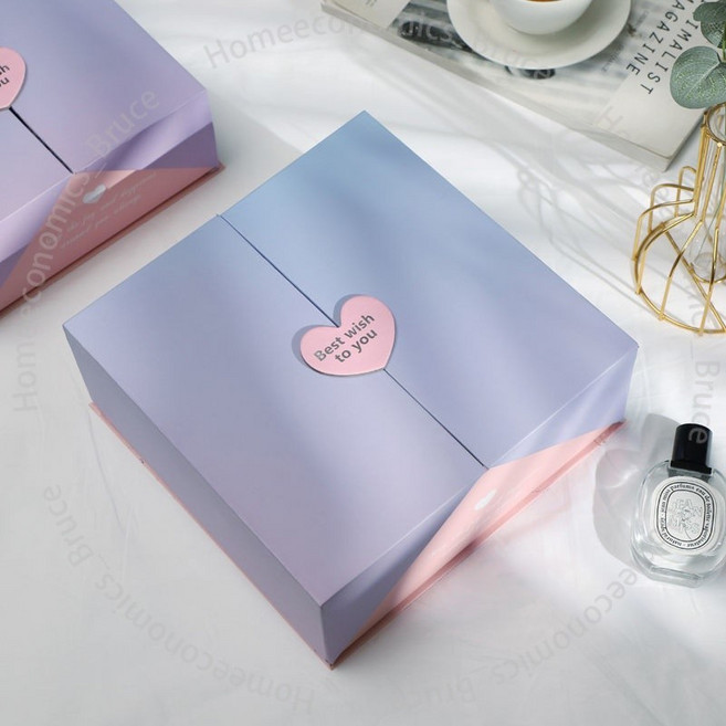 禮物盒 禮品盒 生日禮盒 聖誕節禮物盒 情人節禮盒 精美伴手禮物手提盒 送男女朋友禮盒, 1個, 星空對開禮盒+【禮袋拉菲草燈串小白熊】,容量4L-尺寸20*20*8.86cm