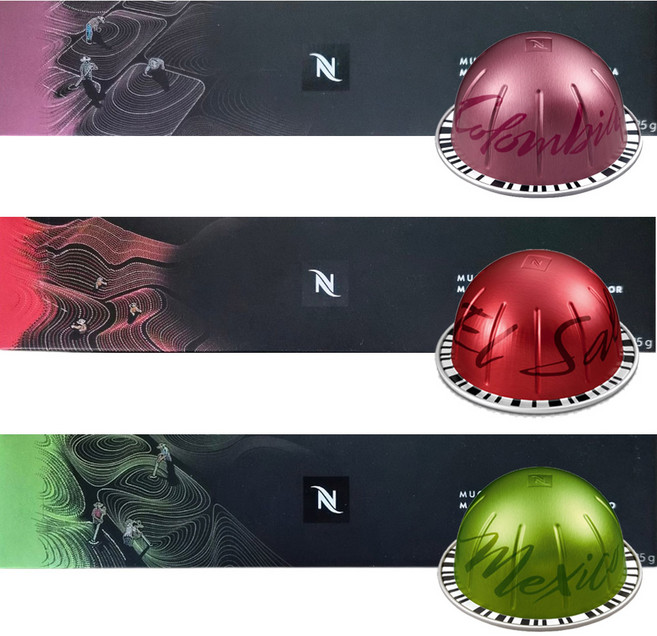 네스프레소 버츄오 캡슐커피 싱글 마스터 오리진 머그샷 셋트 (콜롬비아/멕시코/엘살바도르), 12.5g, 1세트, 30개입