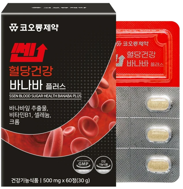 코오롱제약 쎈 혈당건강 바나바 플러스 코로솔산 최대함량 6중 복합기능성, 1개, 60정 - 쿠팡