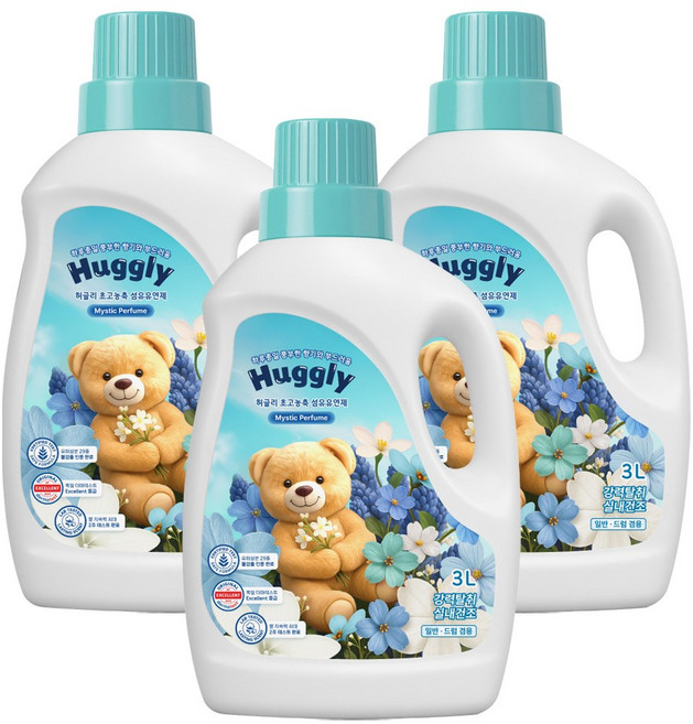 허글리 초고농축 섬유유연제 미스틱퍼퓸, 3개, 3L