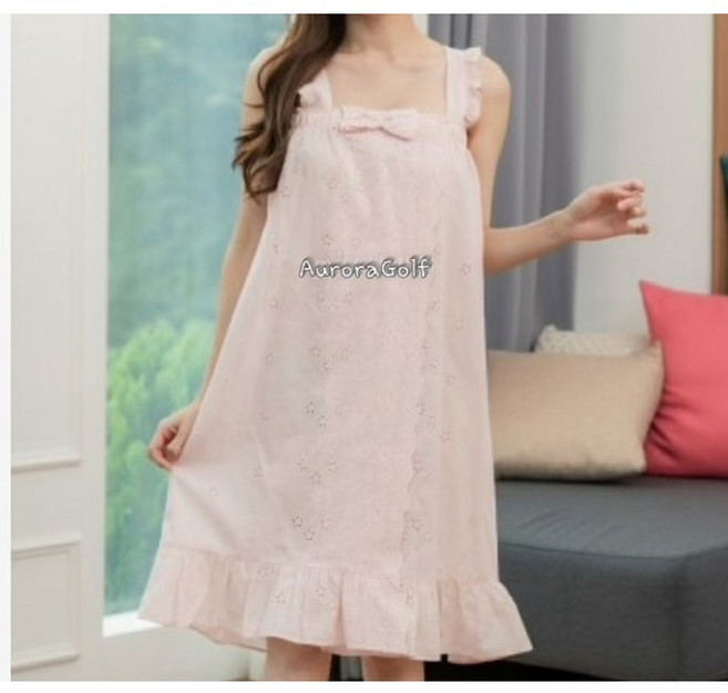 여성용 피치 순면 레이스 벨크로 찍찍이 어깨끈 러블리 핑크 코튼 샤워골프가운