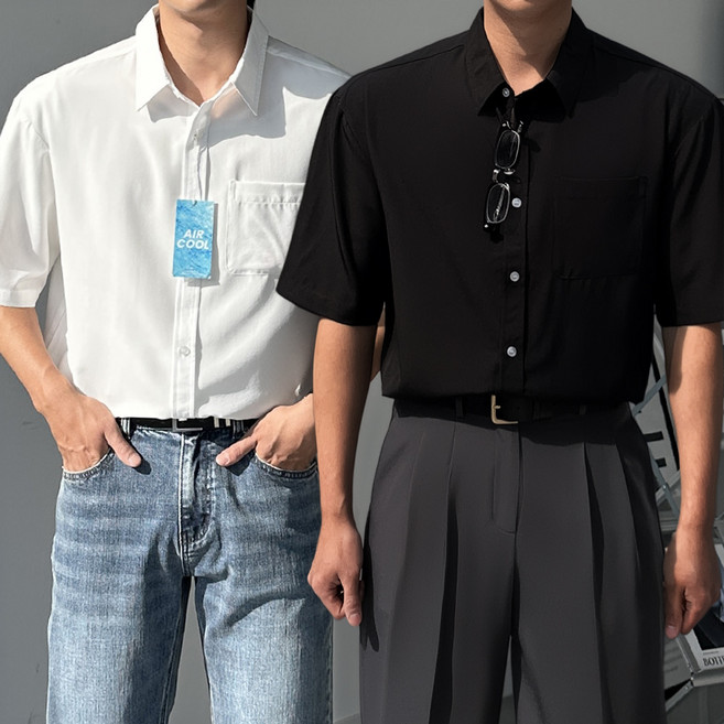 [1+1] 2-PACK 남자 남성 아이스 오버핏 고밀도 링클프리 구김방지 여름 반팔 셔츠 빅사이즈