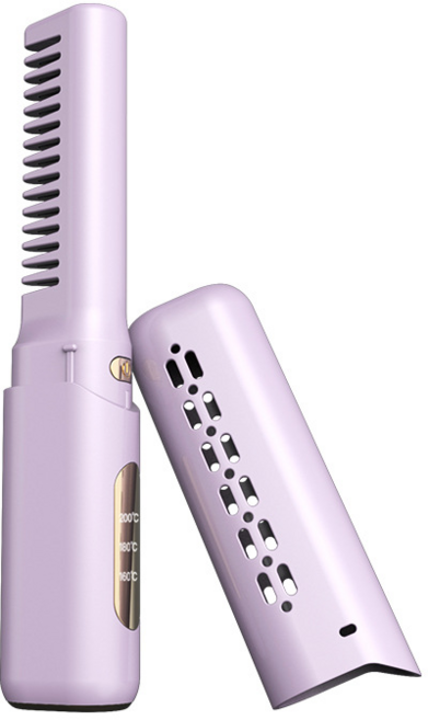 Keka 무선 빗고데기 3단계 온도조절 속열 단백질 코팅 Type-c 충전 휴대용, 퍼플