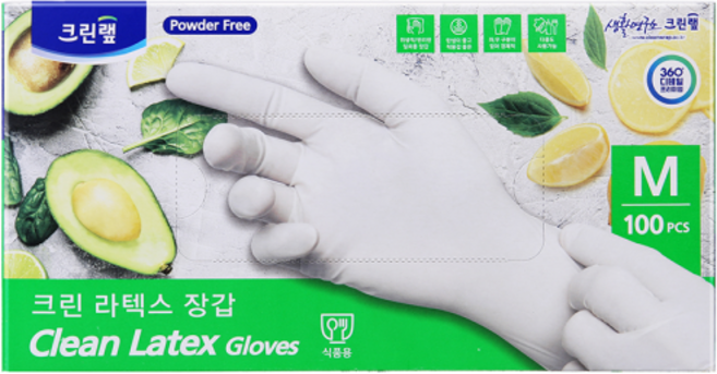 크린랩 라텍스장갑 화이트 중 100매, 2개