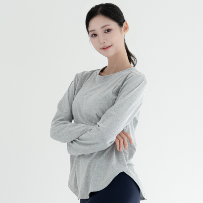루나인 에센셜 세미슬림핏 옆트임 힙커버 필라테스 요가 상의 긴팔