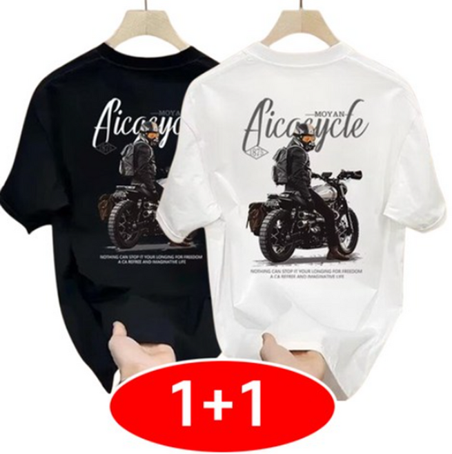 빅사이즈 모터사이클 프린트 반팔 티셔츠 남성 고급스러운 반팔 상의 독특한 분위기 활동성 다양한 체형 편안한 소재 쾌적한 착용감 1+1 2장입