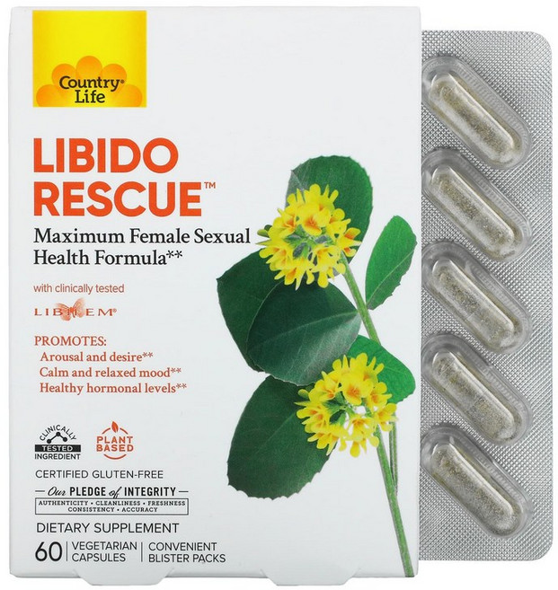 Country Life 리비도 레스큐 Libido Rescue 60 Vegetarian Capsules 레몬밤 라놀린 호로파, 60정, 1개
