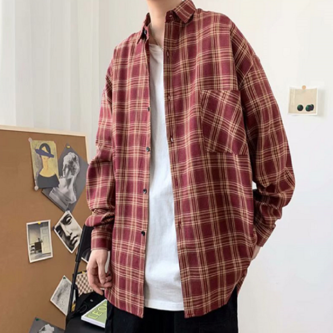 그로우핸즈 남여공용 가을 캐쥬얼 오버핏 루즈핏 체크 남방