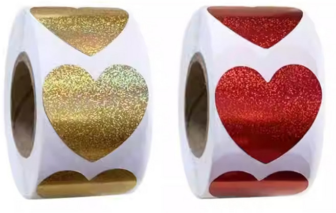 1000장 대용량 재물운 불러오는 풍수지리 현관 하트 스티커 (금색+붉은색)