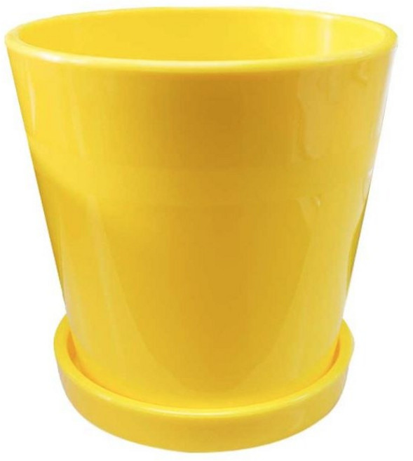 담따화분 받침세트 플라스틱 분갈이 컬러 화분, 베이직 옐로우, 1개