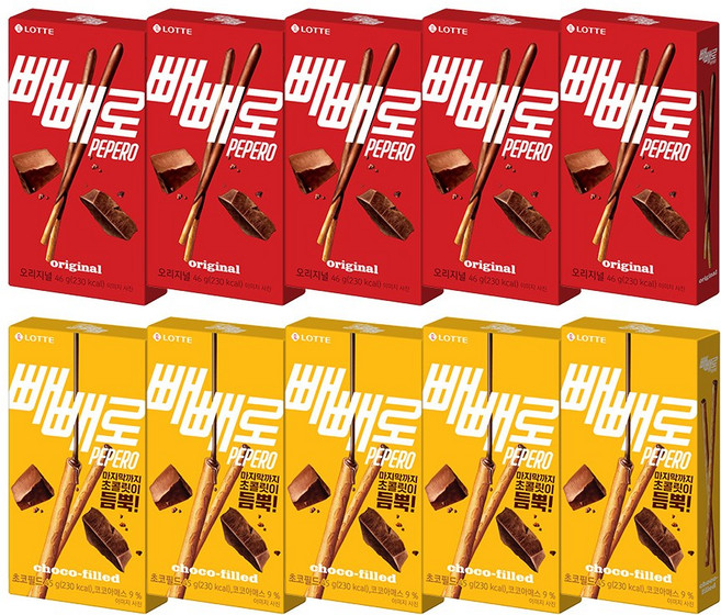 롯데 초코 빼빼로 46g+누드 빼빼로 45g, 10개