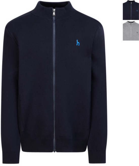 헤지스 맨 로고 자수 면 집업 니트 남성 의류 간절기 하이넥 가디건