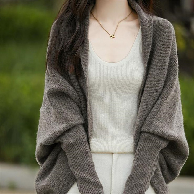 Vezri 아우터 스타일 가오리핏 카디건 여 루즈핏 나른한 케이프 가을 겨울 니트 아우터 케이프 Abb