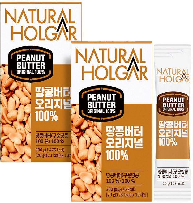 네츄럴올가 무첨가 무가당 땅콩버터 오리지널 100% 짜먹는 스틱, 20개, 20g