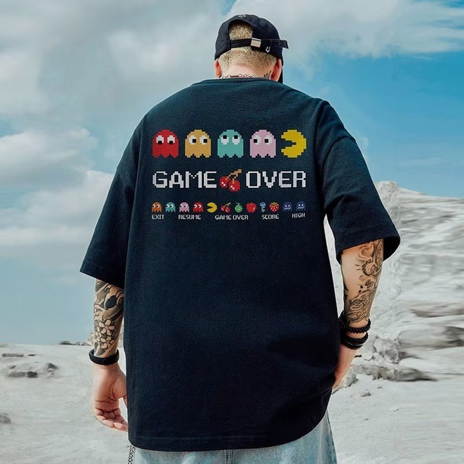 歐北潮流 M-8XL 大尺碼五分袖T恤 男生棉質落肩短T 潮牌寬鬆上衣 情侶裝