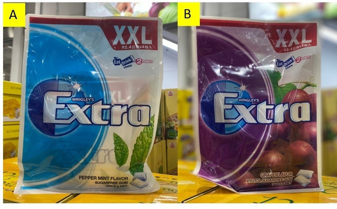 WRIGLEY'S Extra 無糖口香糖，原味薄荷、葡萄口味，369.6公克, 1個, A. 薄荷無糖口香糖