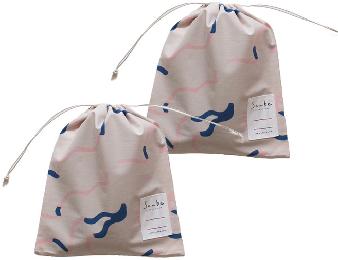 소아베 다용도 방수 조리개 파우치 복주머니 신발주머니 6종 2P, 라바_베이지 2P