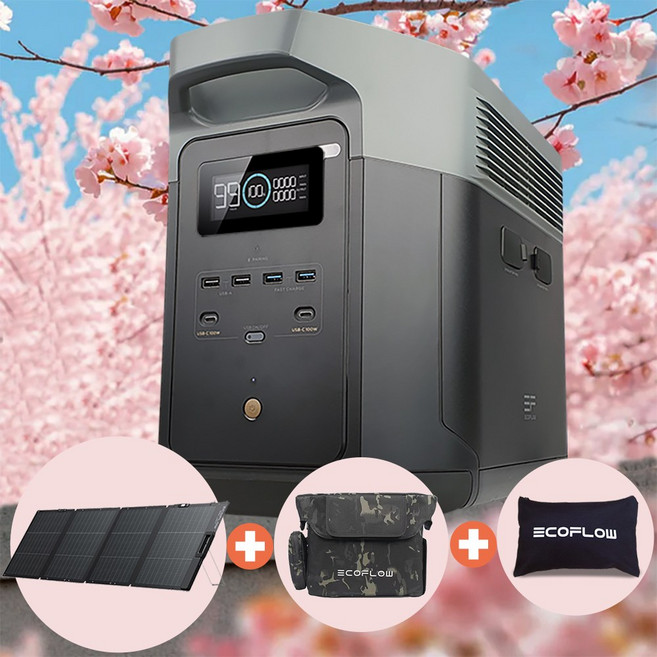 [5년제품보장] 에코플로우 EFD350 델타2맥스+양면220W태양광패널 2048W 리튬인산철 파워뱅크 220V 12V, 1개, 회색