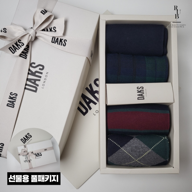 닥스 남성 면혼방 혼합패턴 장목4족 양말세트 선물용 풀패키지