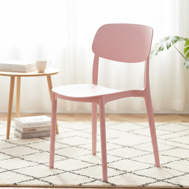 일체형 카페 인테리어 등받이 의자 식탁 의자 4p 세트, 4개, 핑크