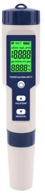 5 in 1 TDSECPH염도온도 측정기 수영장 식수 수족관용 디지털 수질 모니터 테스터, PH EC TDS Salt Temp, 1개