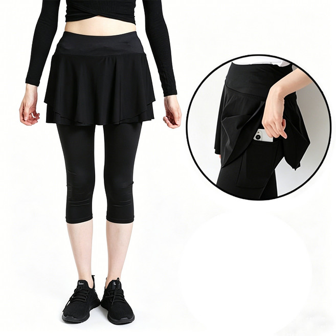 차쿠 7부 치마 레깅스 빅사이즈 여성 헬스복 치마 일체형 레깅스