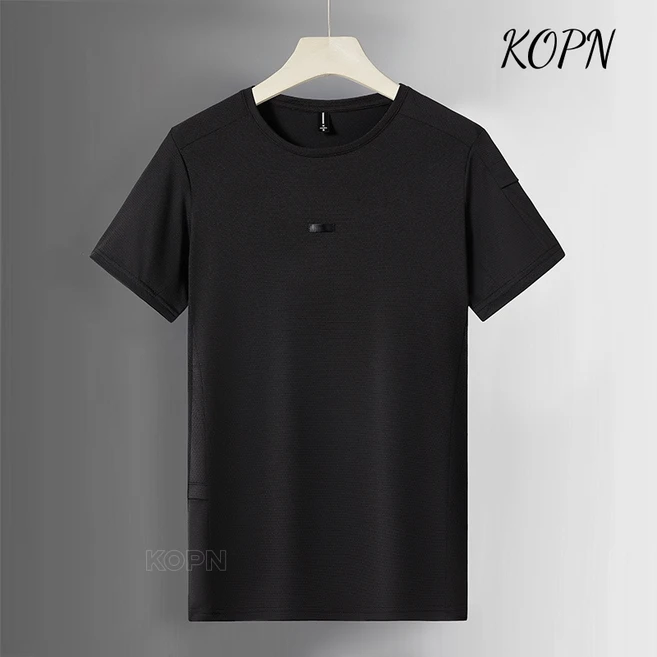 KOPN 남성 패션 캐주얼 스포츠 헬스 남성 티셔츠 아이스 스포츠 패션 캐주얼 심플 티셔츠 반팔 티셔츠 남성 블라우스 짧은 - 쿠팡