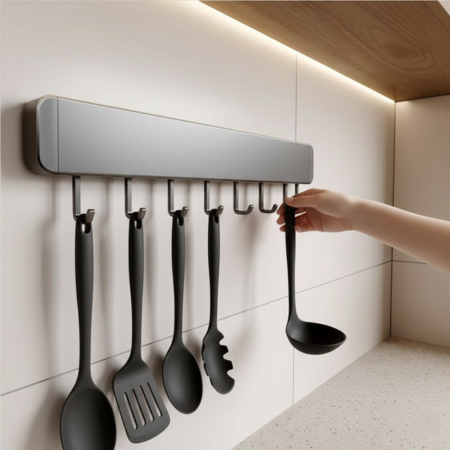 캄핏 칸조절 무타공 조리도구 걸이, 1개, 그레이