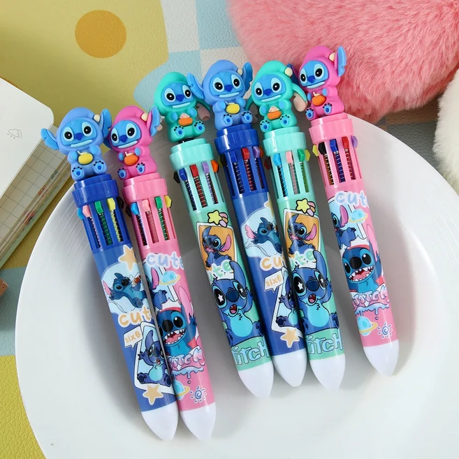 6/36개 만화 스티치 인형 10색 볼펜 릴로 & 스티치 귀여운 젤 펜 학생용품 도구 문구 도매, 01 6pcs no box