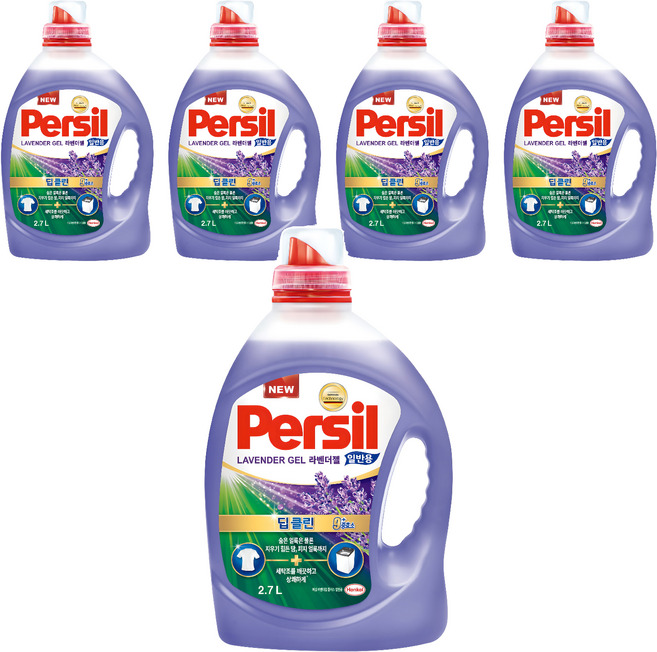 퍼실 플러스 라벤더젤 딥클린 액상세제 본품, 2.7L, 5개